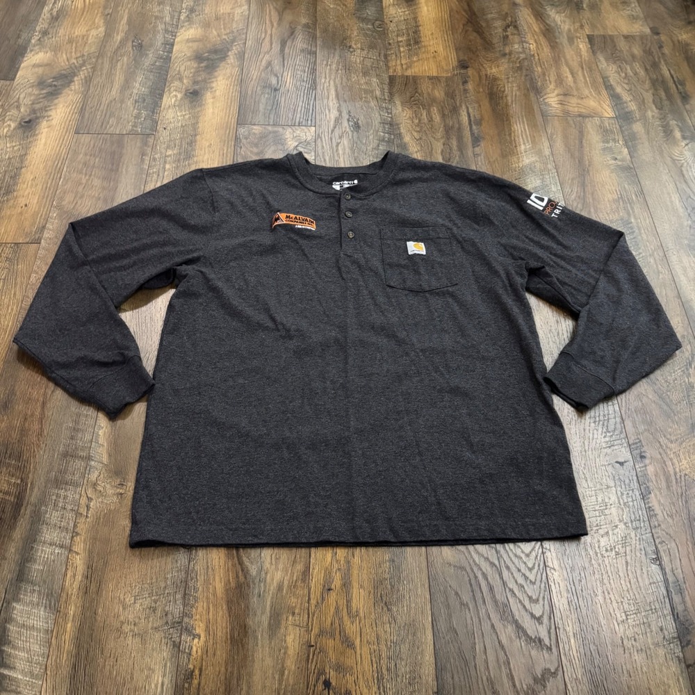 Carhartt Mens L Loose Fit Henley Long Sleeve Shirt Gray K128 McAlvain‎ Workwear